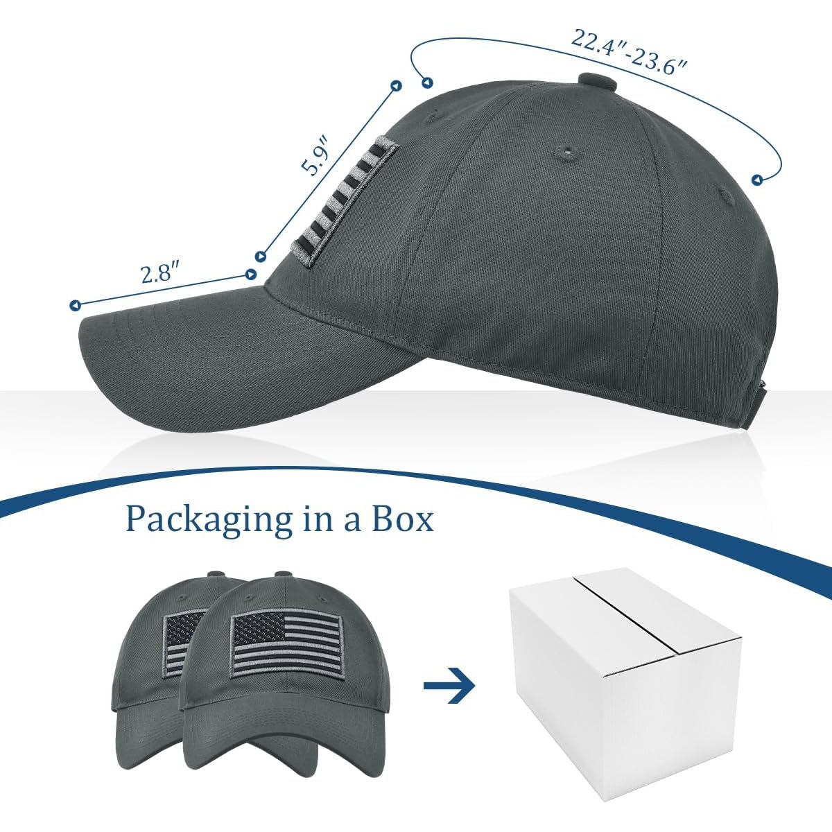 2 Baseball Caps, Adjustable Fit, Lightweight, USA Flag