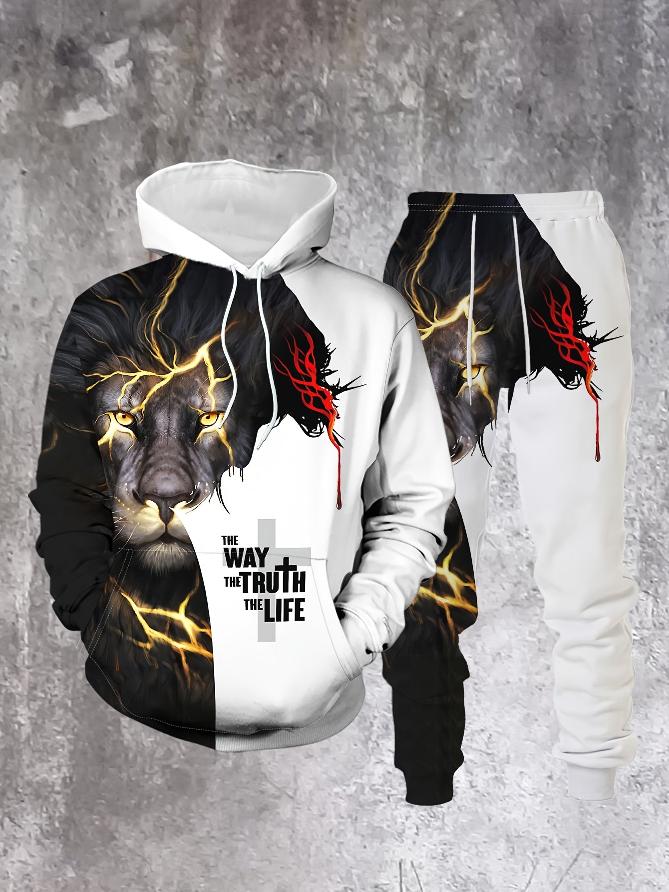 Divine Power 3D Lightning Lion Hoodie Set For Gentlemen