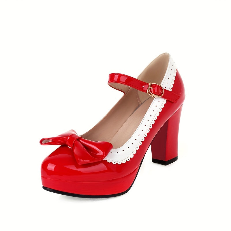 Pink And White Elegant Mary Jane Heels Round Toe