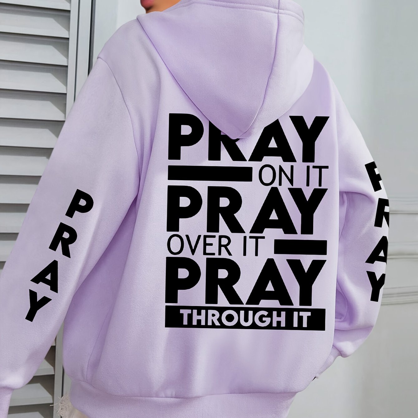 Divine Power Pray Print Kangaroo Pocket Hoodie Sweatshirt
