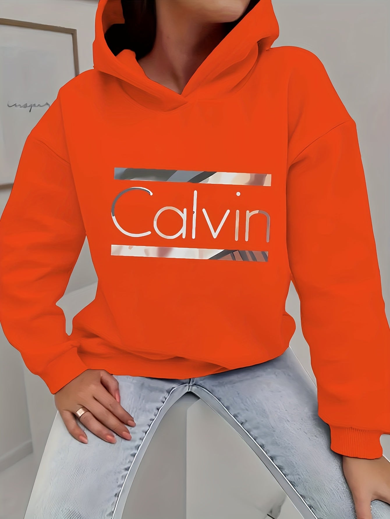Calvin Womens Graphic Hoodie Casual Sweatshirt Long Sleeve