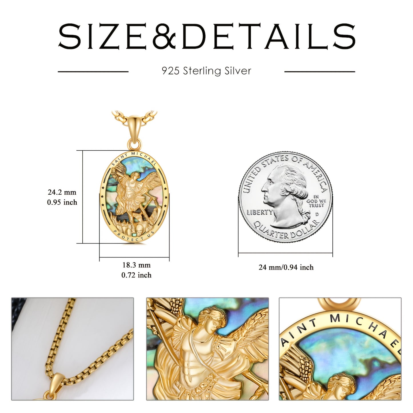 Archangel Michael Pendant Necklace S925 Silver Jewelry