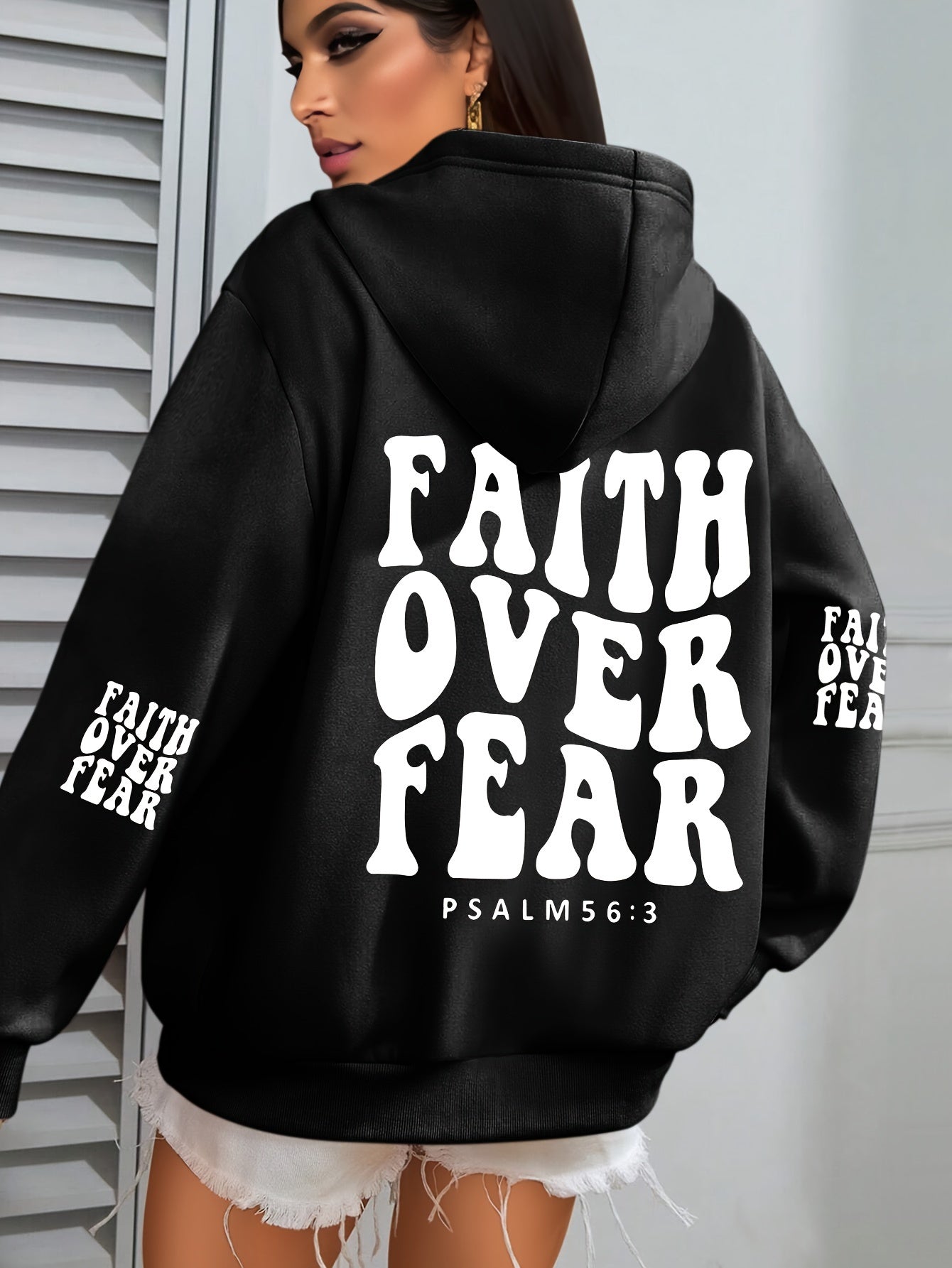 IHDP Faith Over Fear Hoodie Inspirational Print Sweatshirt
