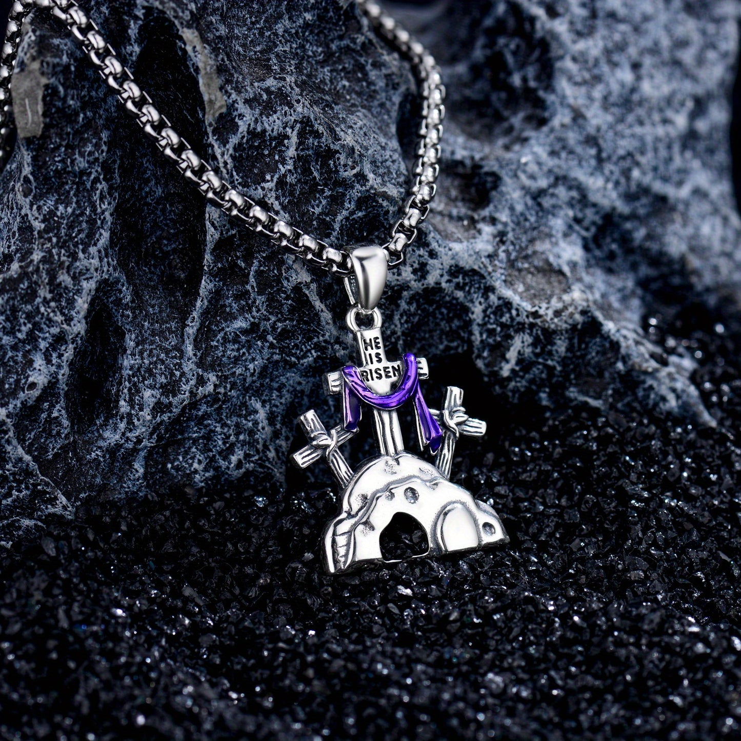 YAFEINI Empty Tomb Cross Necklace He Is Risen Jewelry