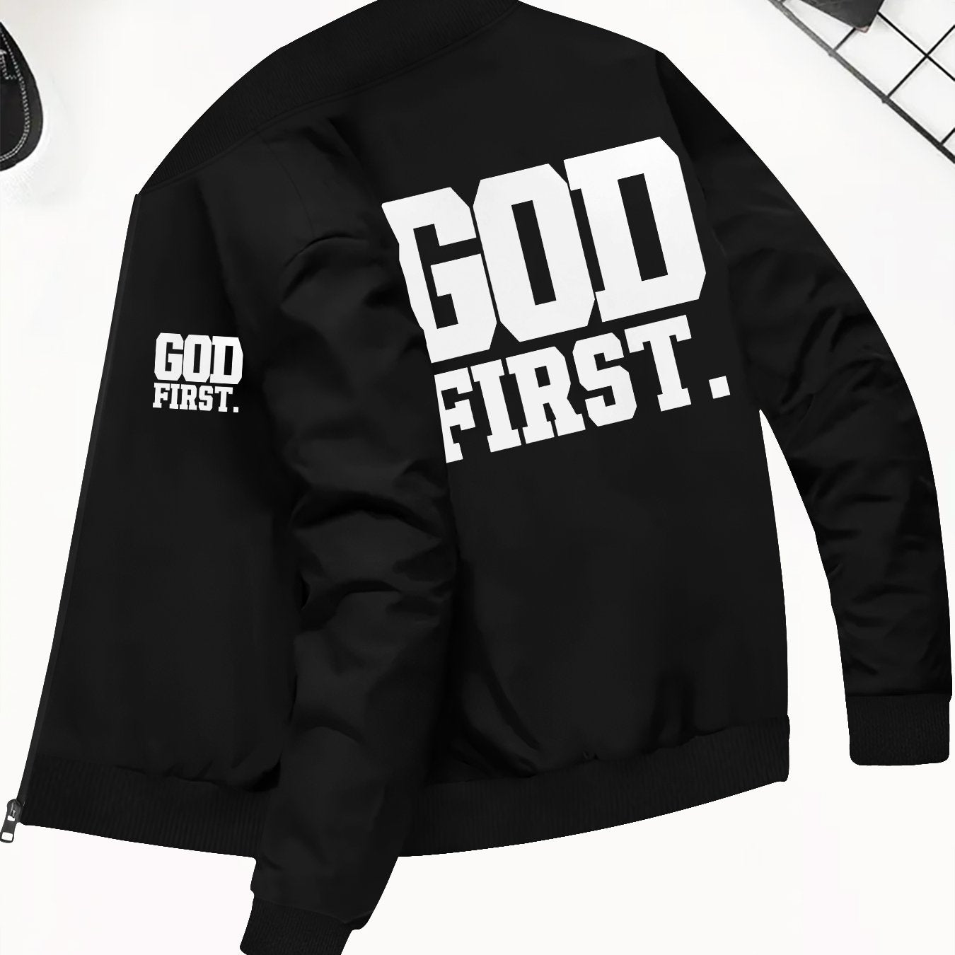 Divine Power God First Print Zip Up Jacket Outdoors