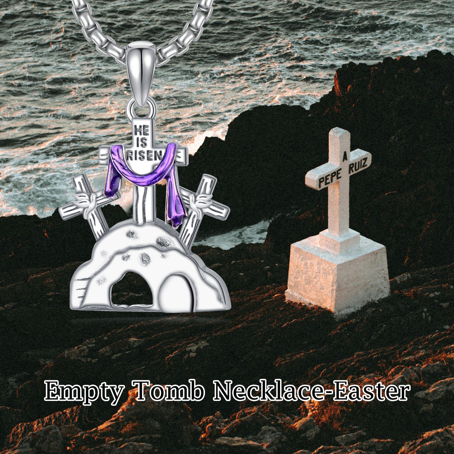 YAFEINI Empty Tomb Cross Necklace He Is Risen Jewelry