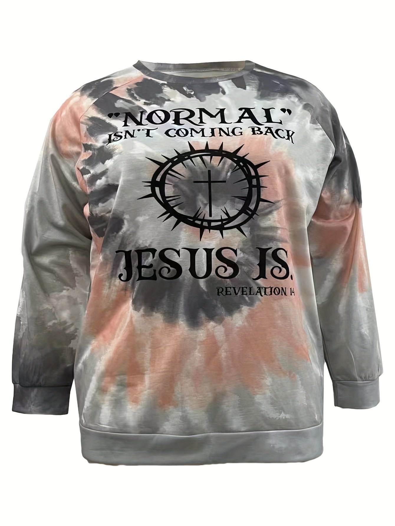 Casual Long Sleeve Sweatshirt Clock Slogan Print Tie Dye
