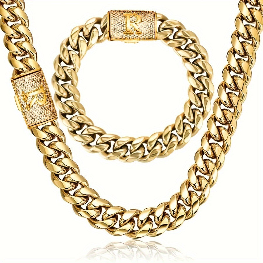 2 Pcs Miami Cuban Link Chain Set For Men