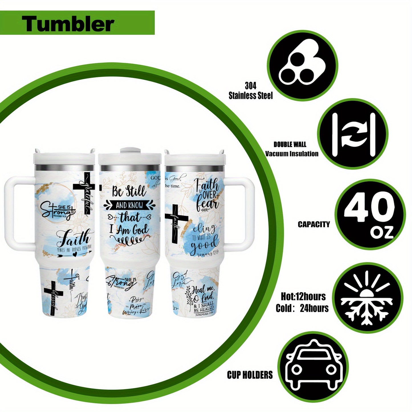 Mikenda Faith And Strength Stainless Steel Tumbler With Handle