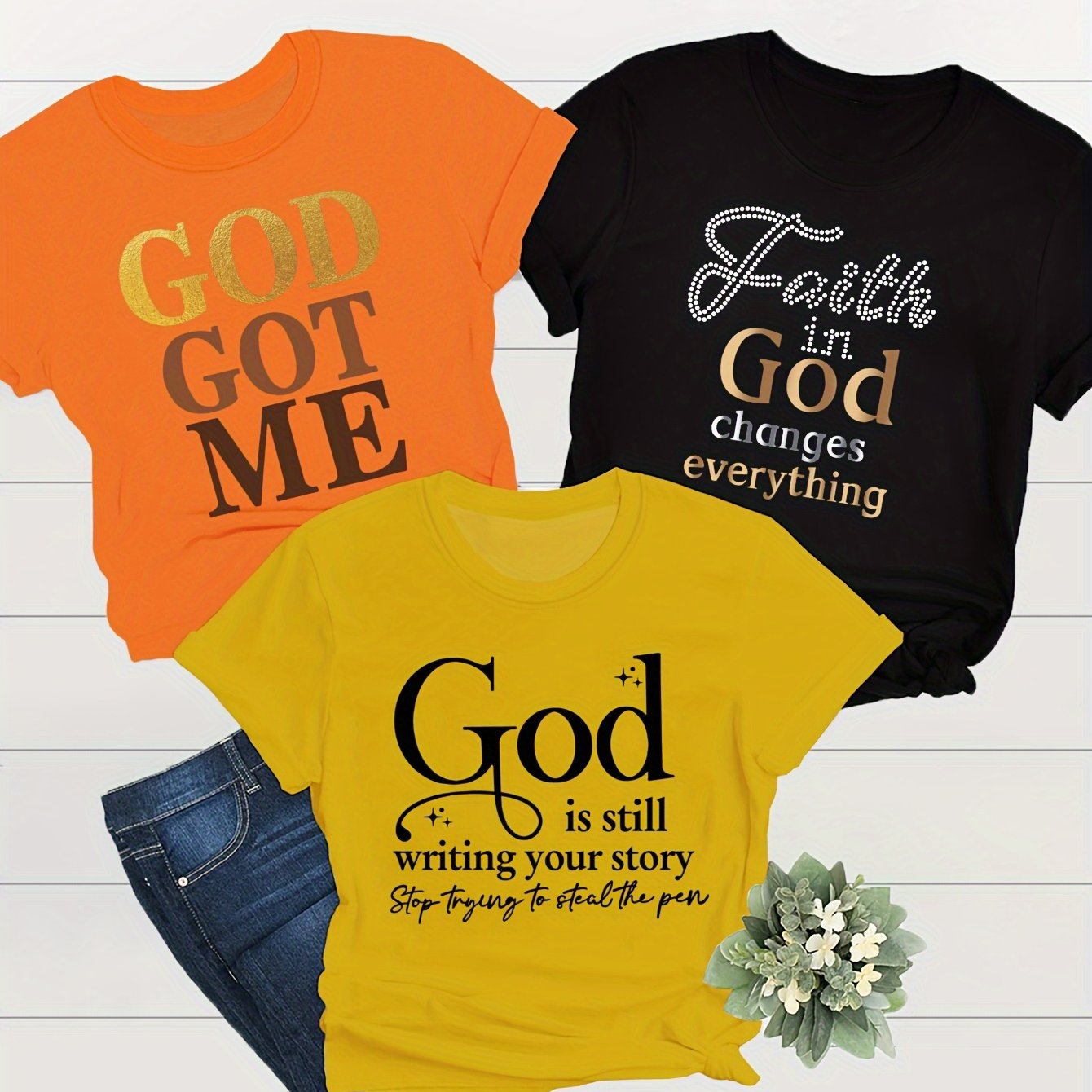 Divine Power Crew Neck Letter Print T-Shirt Women Spring