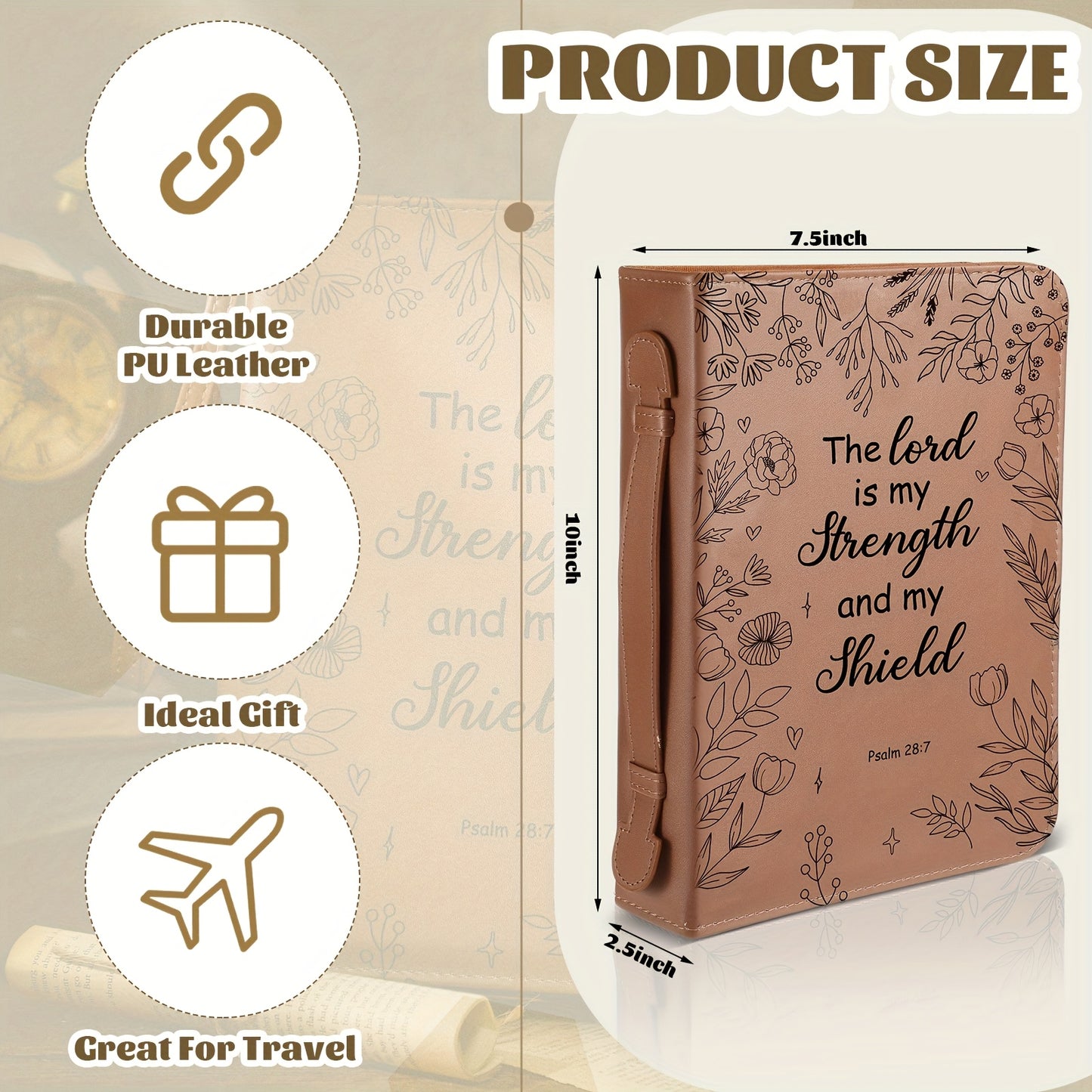 Faux Leather Bible Cover Case For Women Large Floral Design Bag
