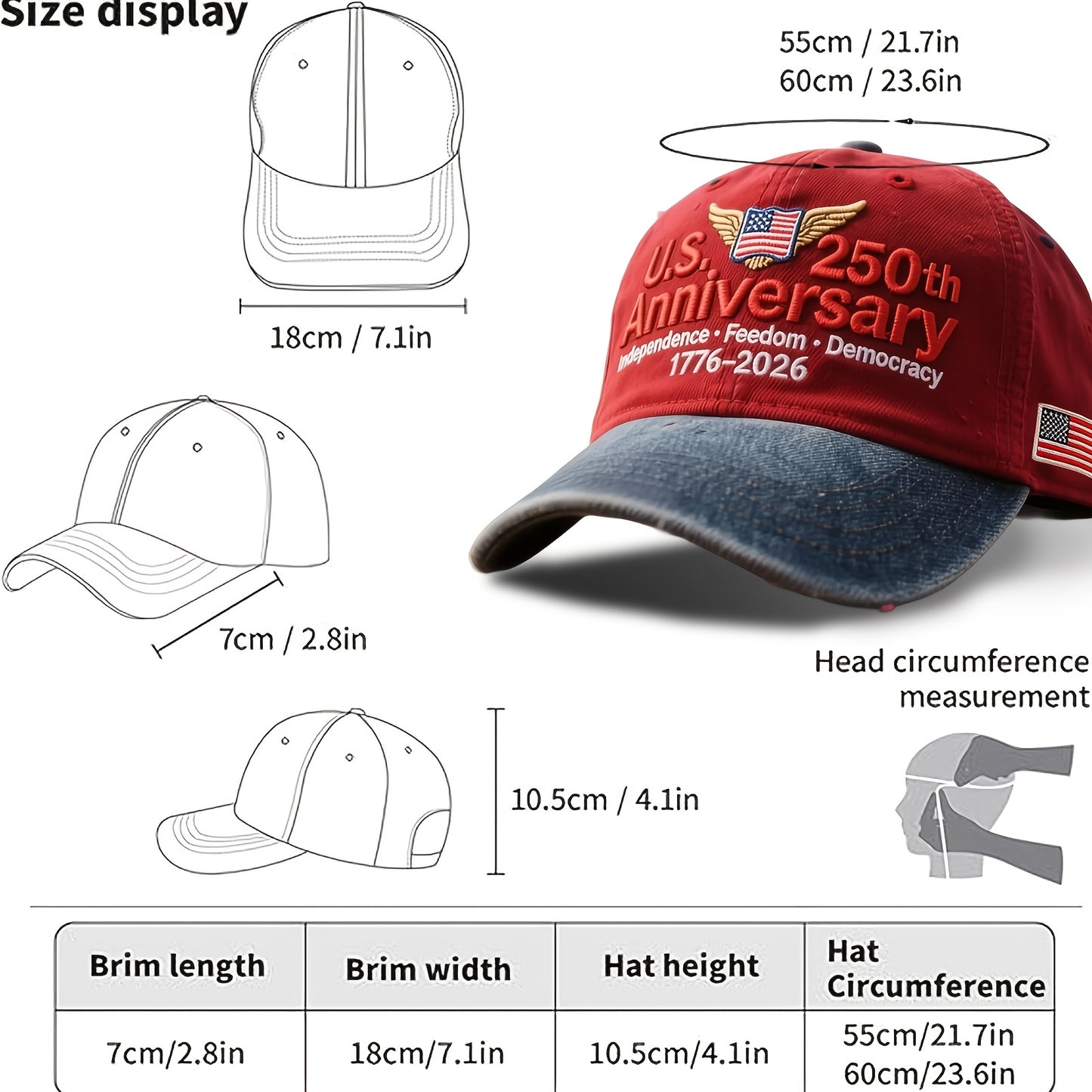 2pcs USA Patriotic Baseball Caps 250th Anniversary of Independence