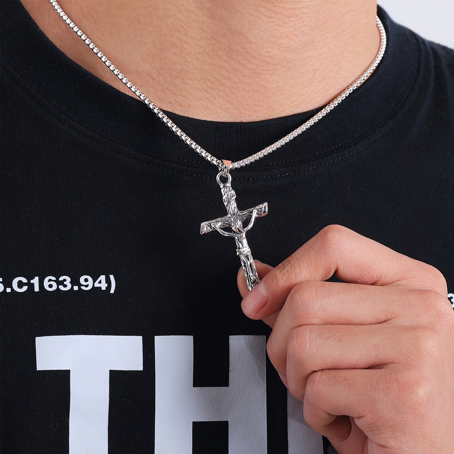 Embossed Jesus Crucifixion Pendant Necklace for Men Fashion Jewelry