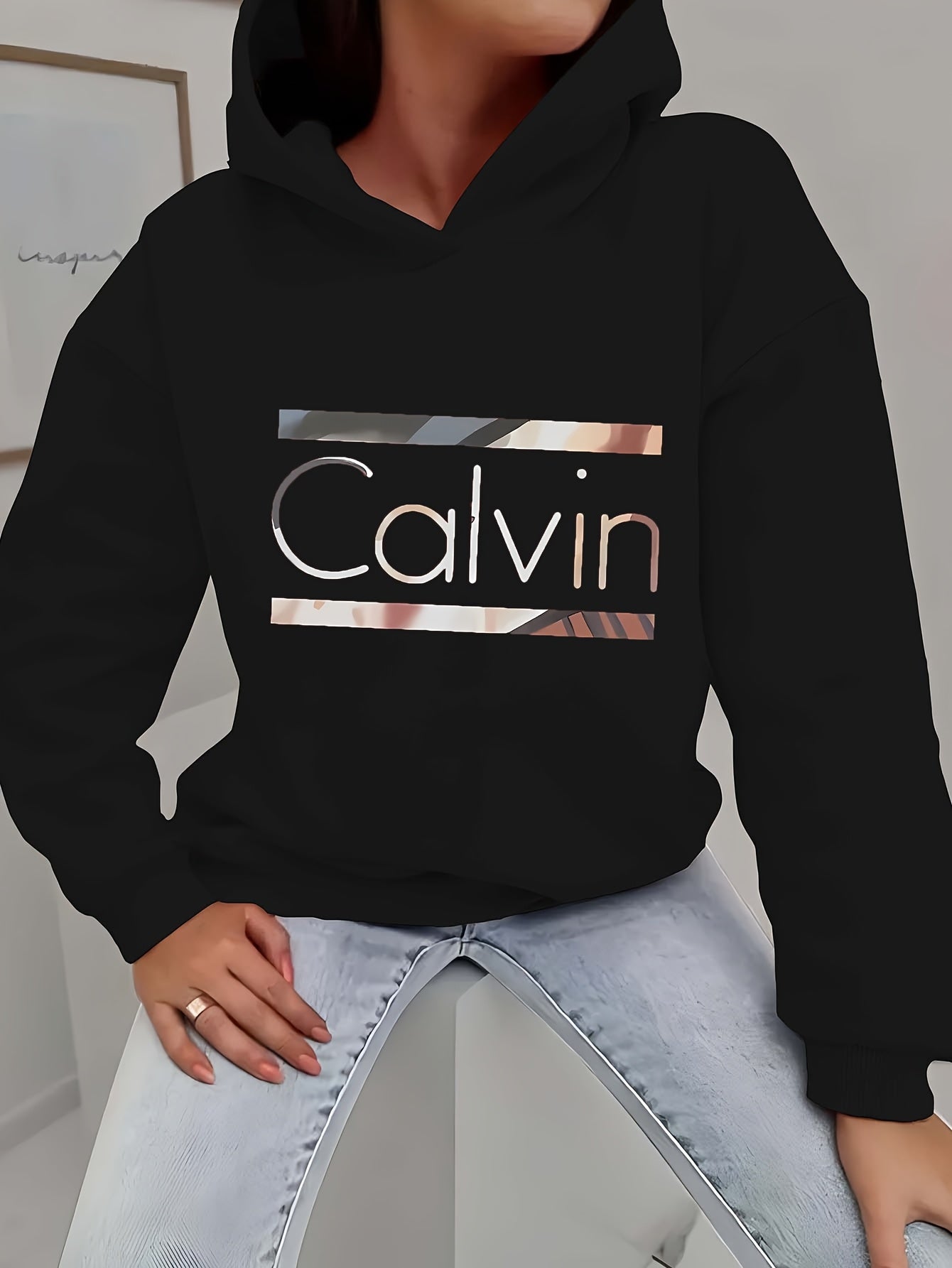 Calvin Womens Graphic Hoodie Casual Sweatshirt Long Sleeve