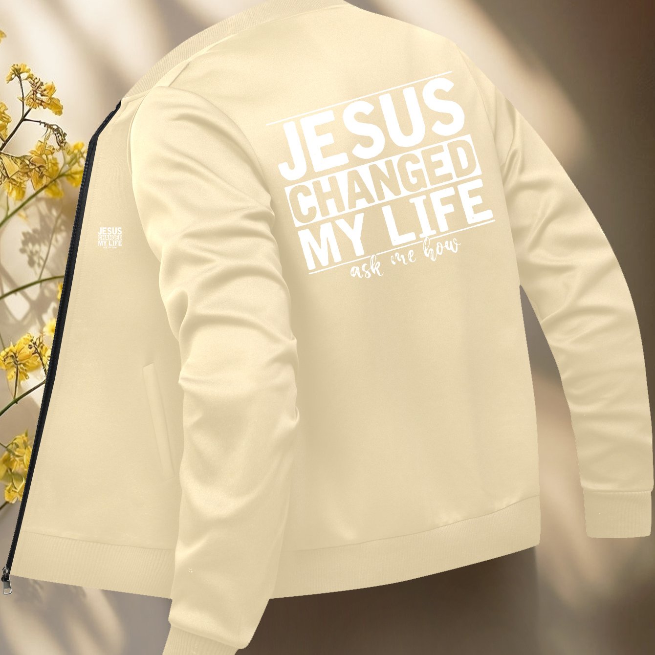 Jesus Christ Design Bomber Jacket Mens Zip Up Collar