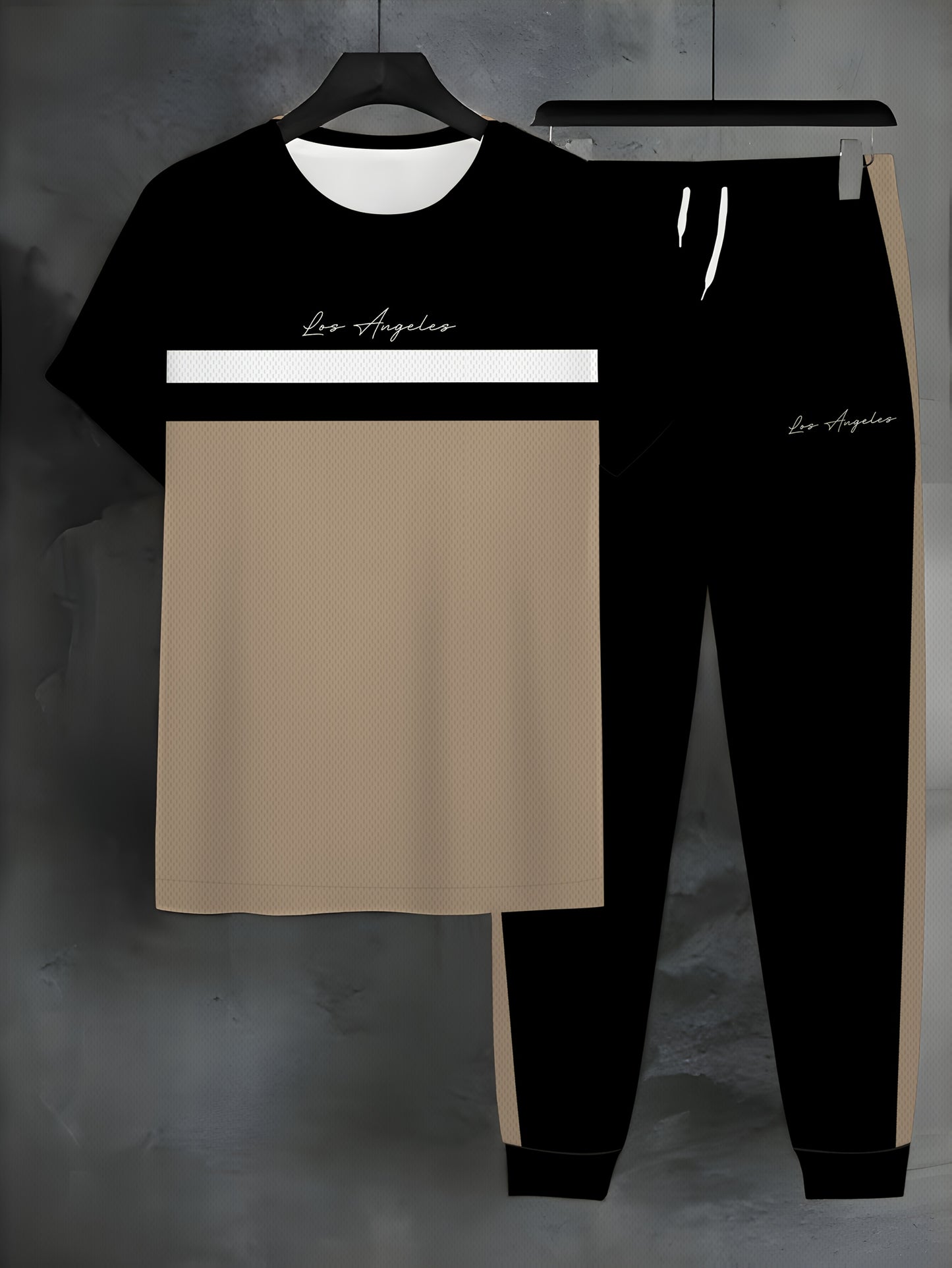 Mens Polyester Two Piece Athletic Set Casual Crew Neck