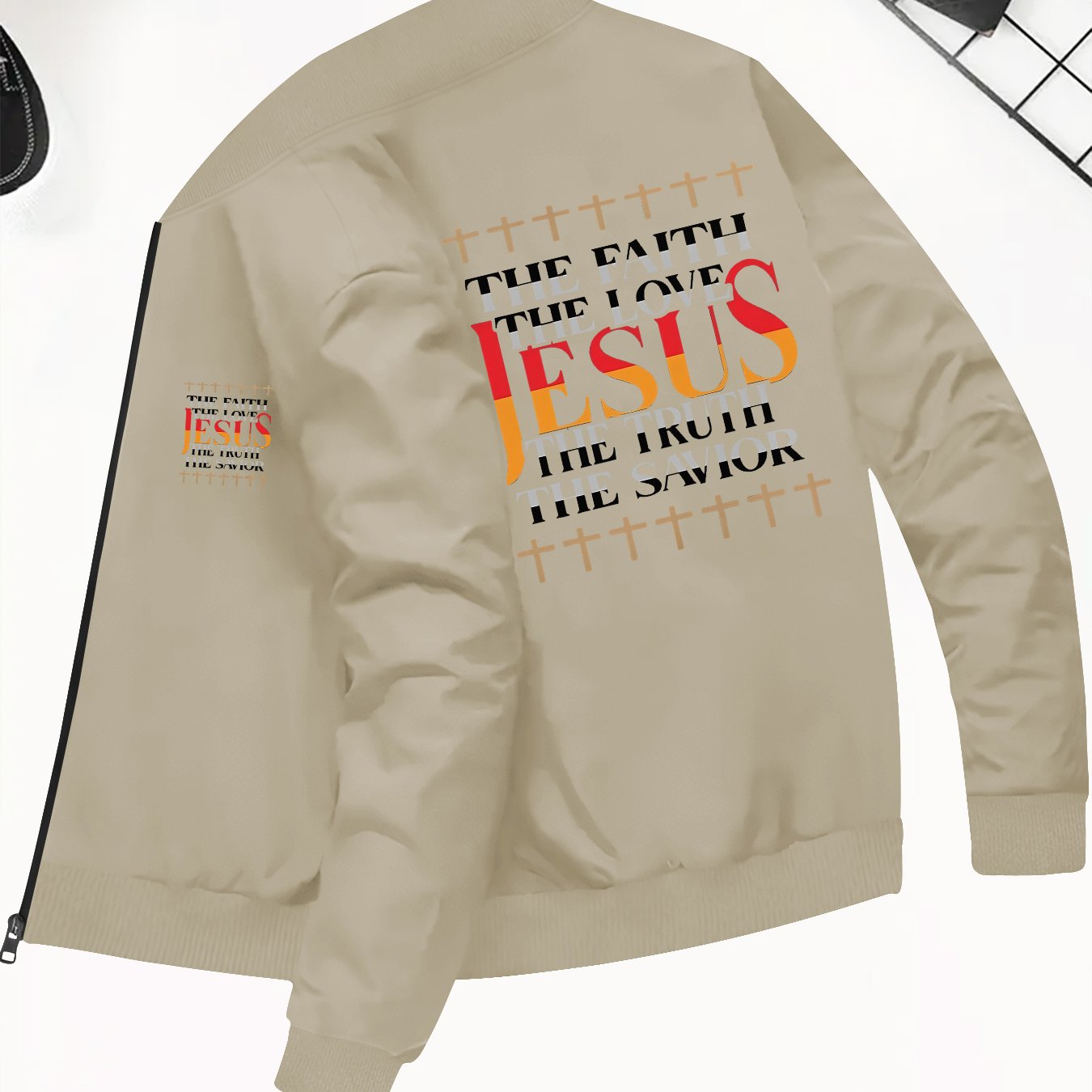 Divine Power Inspiring Jesus Bomber Jacket With Back Print