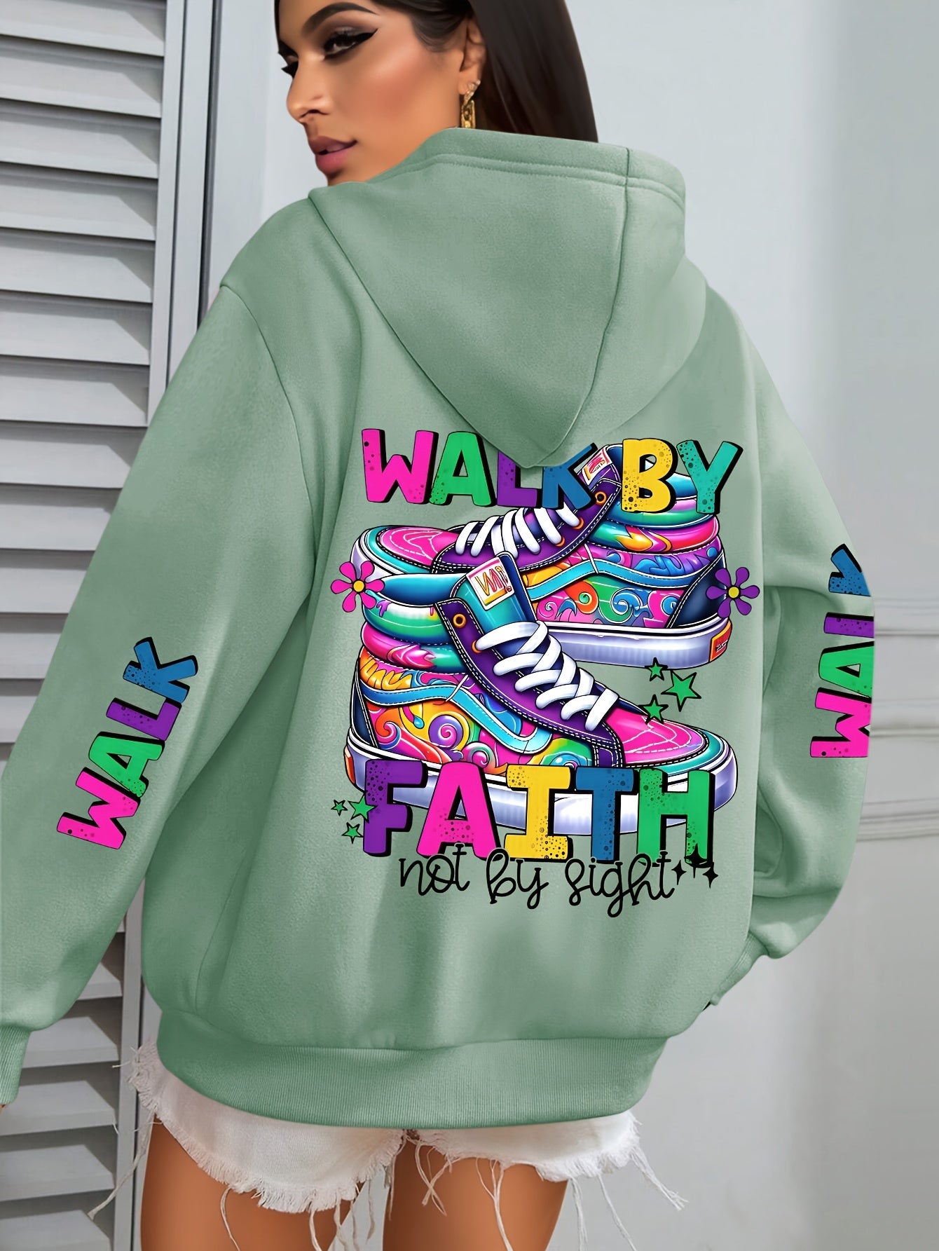 Hooded Sweatshirt With Vibrant Shoe Print And Pocket