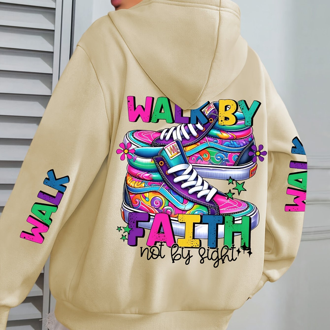 Hooded Sweatshirt With Vibrant Shoe Print And Pocket