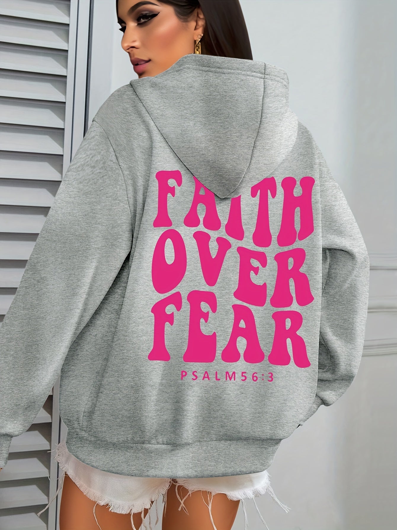 Womens Casual Hoodie Faith Over Fear Alphabet Print