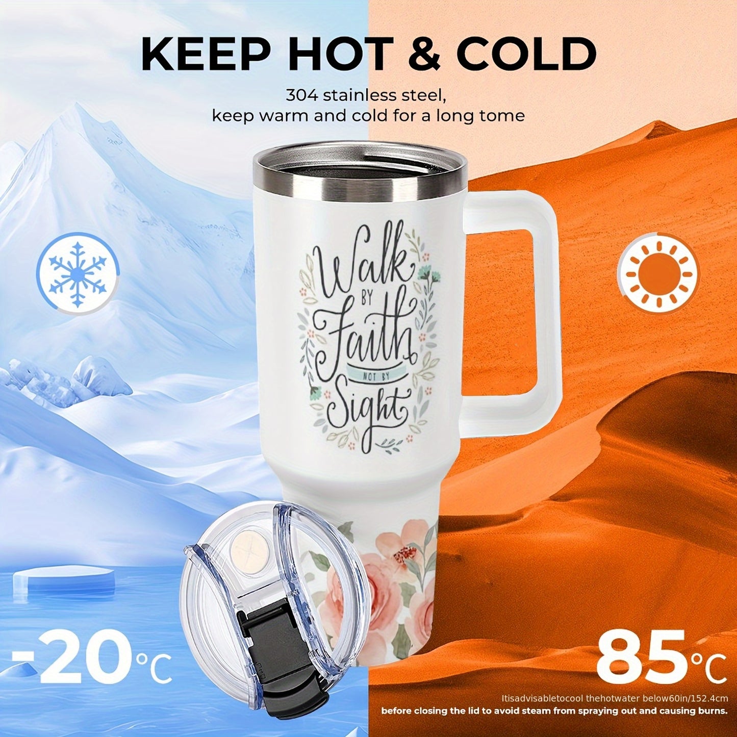 40 Ounce Christian Cross Pattern Steel Insulated Water Cup