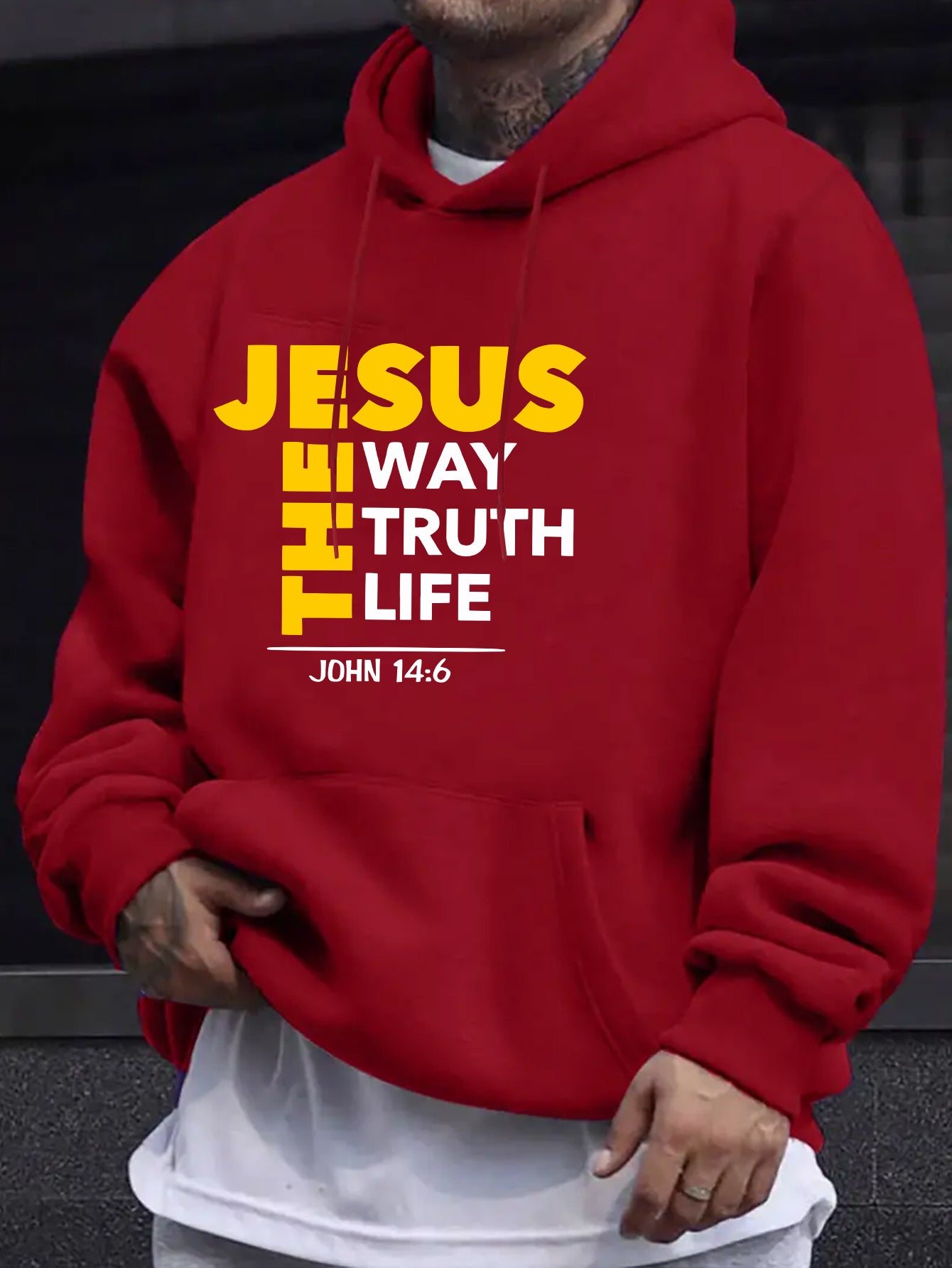 Mens Casual Geometric Hoodie With Jesus Is The Way Print