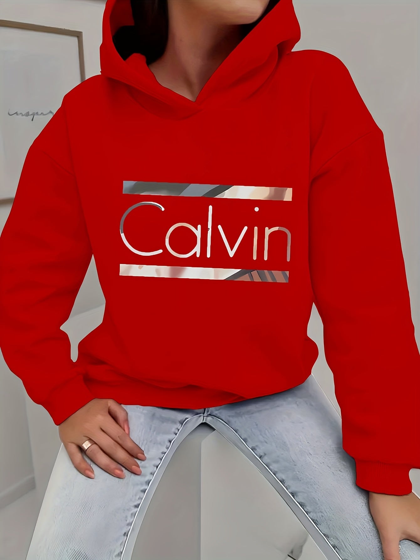 Calvin Womens Graphic Hoodie Casual Sweatshirt Long Sleeve