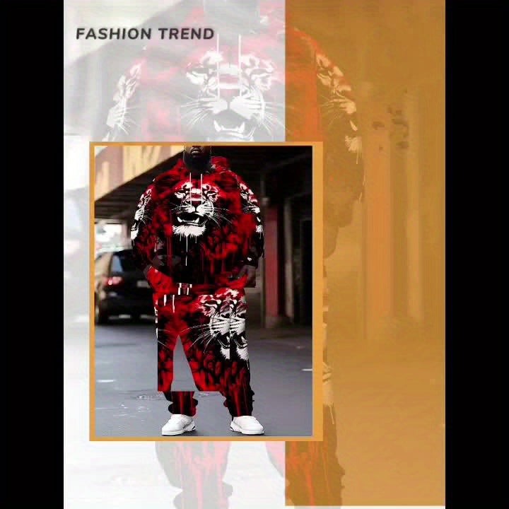 Divine Power Lion Print Hooded Sweatshirt And Joggers Set