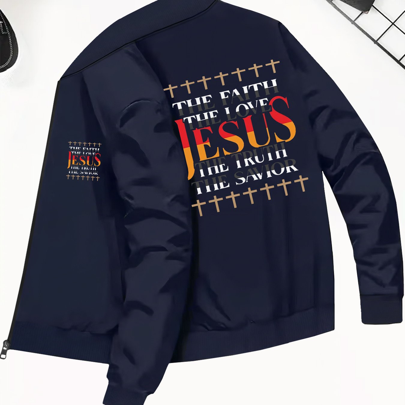 Divine Power Inspiring Jesus Bomber Jacket With Back Print