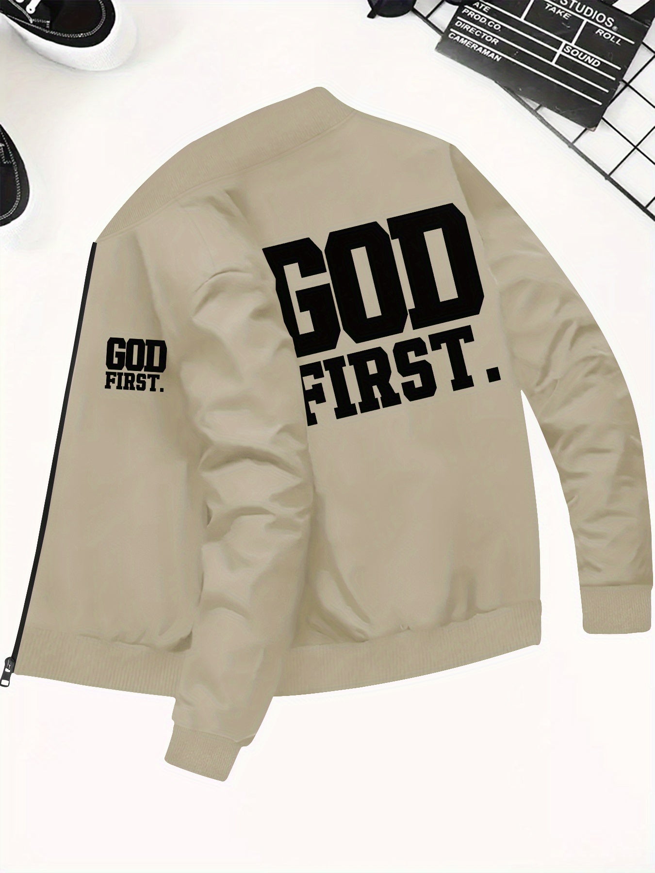 Divine Power God First Print Zip Up Jacket Outdoors