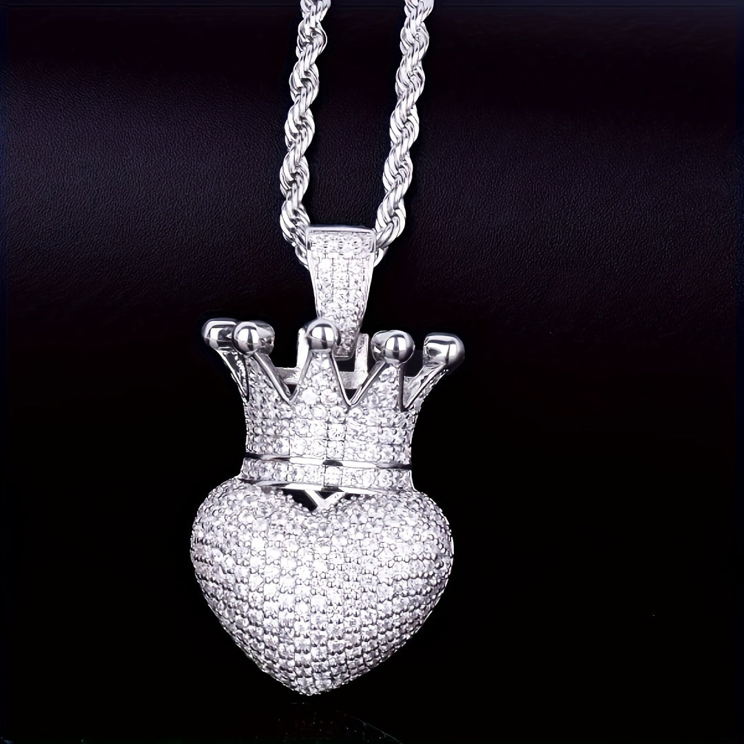 Hip Hop Love Plated Crown Pendant Necklace