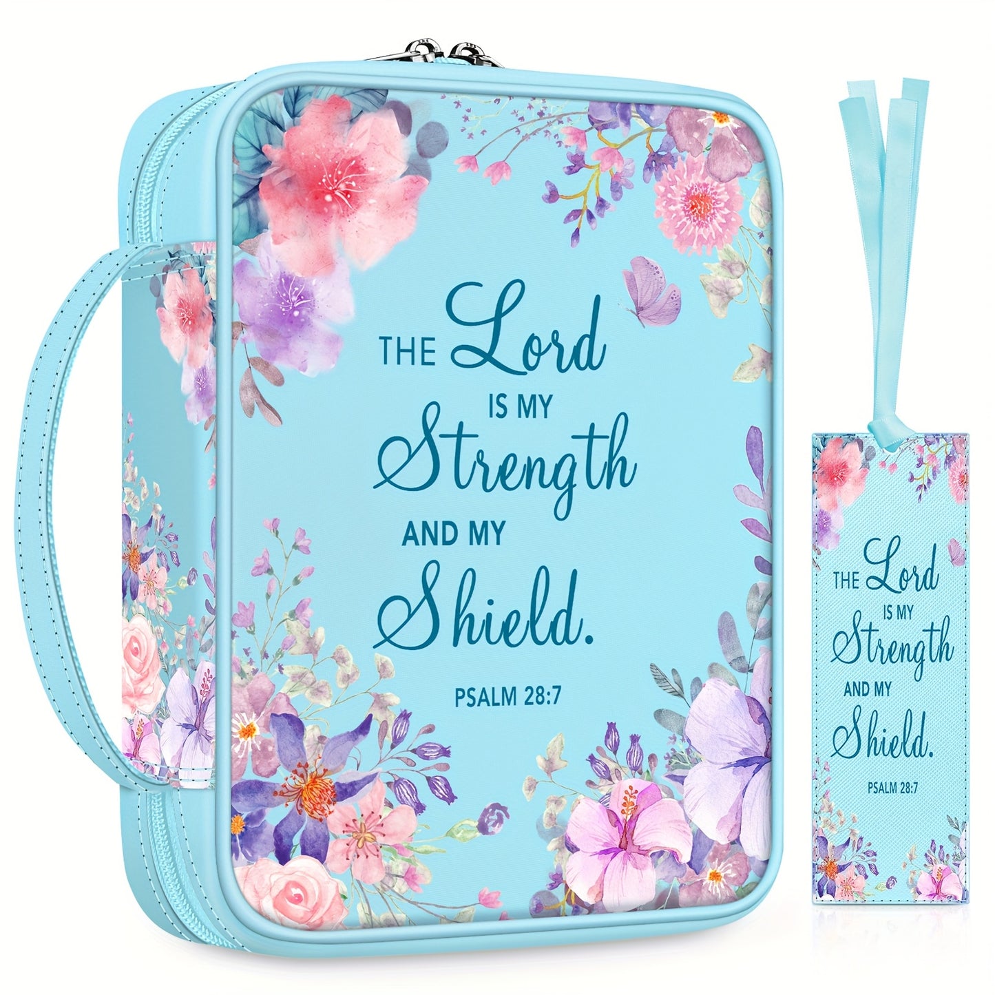Floral Bible Cover Carrying Case With Handle Zip Pocket