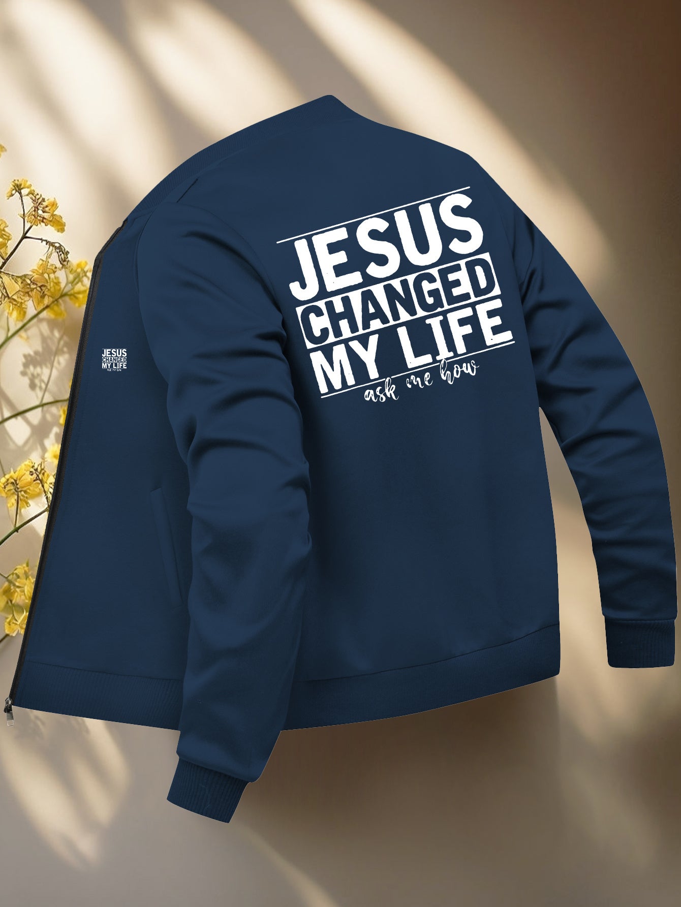 Jesus Christ Design Bomber Jacket Mens Zip Up Collar
