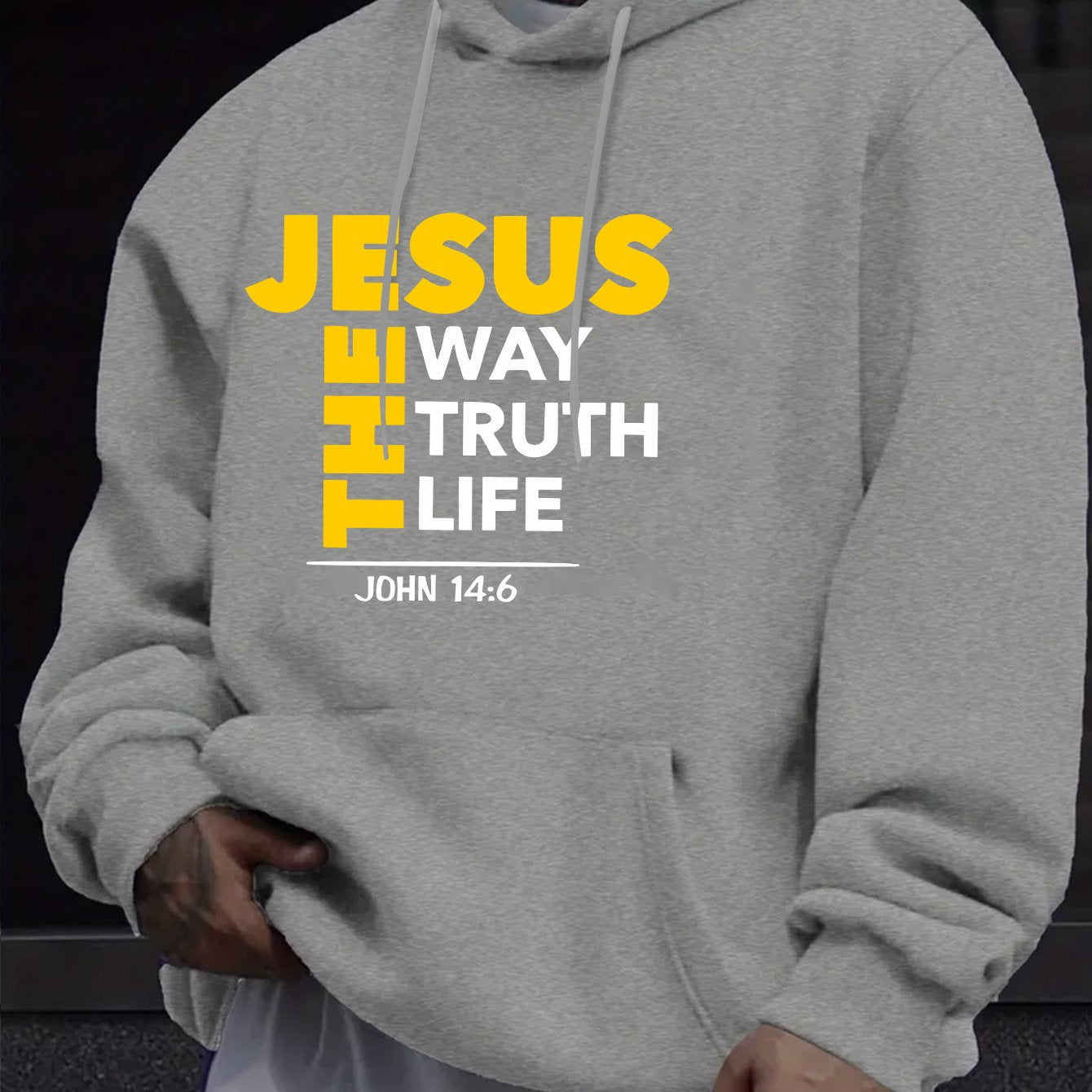 Mens Casual Geometric Hoodie With Jesus Is The Way Print