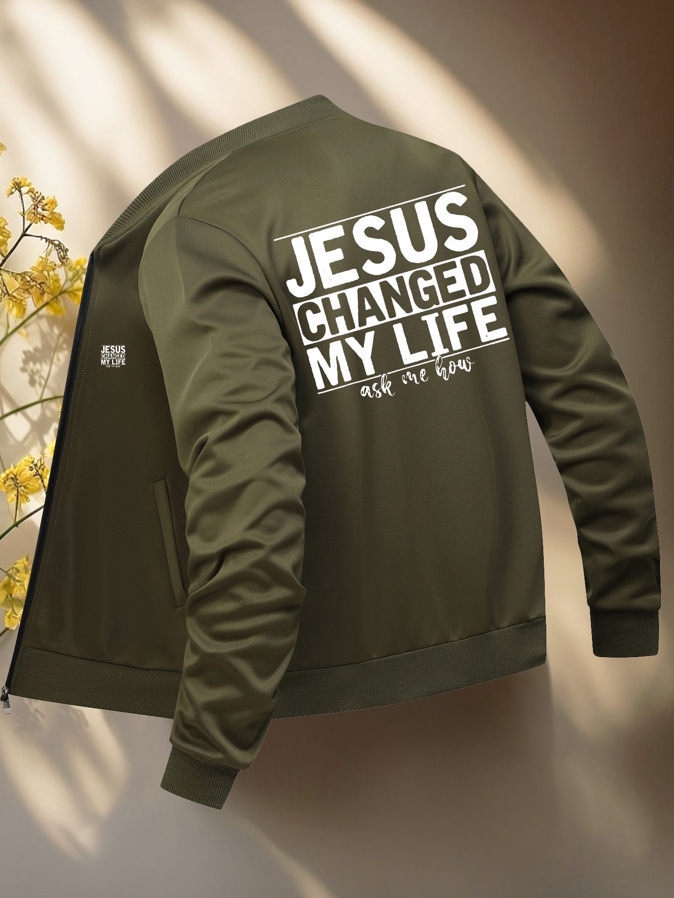 Jesus Christ Design Bomber Jacket Mens Zip Up Collar