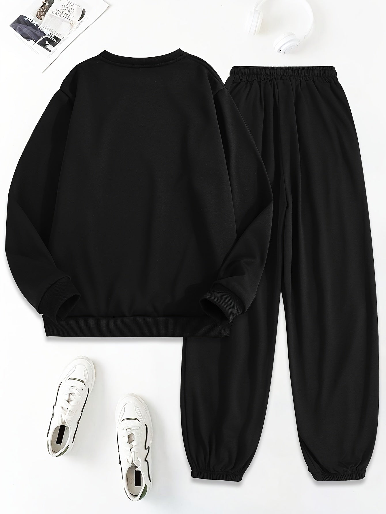 Womens Letter Print TwoPiece Set Crew Neck Sweatshirt Pants