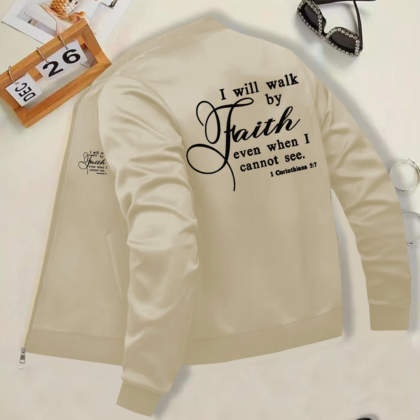 Women's Inspirational Faith Print Black Jacket by In His Divine Power