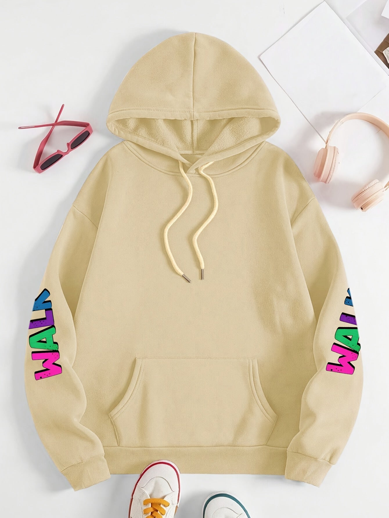 Hooded Sweatshirt With Vibrant Shoe Print And Pocket