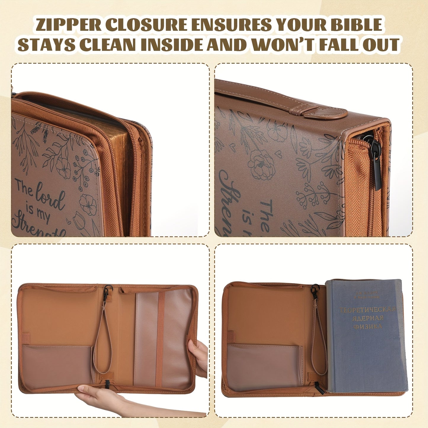 Faux Leather Bible Cover Case For Women Large Floral Design Bag