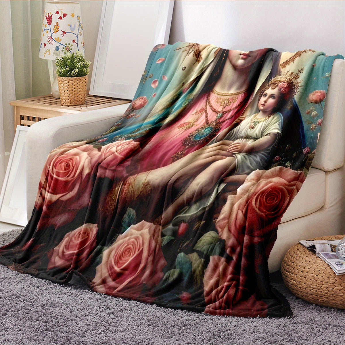 Super Soft Flannel Shawl Blanket With Unique Angel Pattern