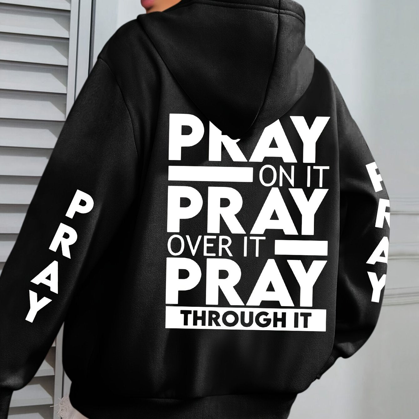 Divine Power Pray Print Kangaroo Pocket Hoodie Sweatshirt