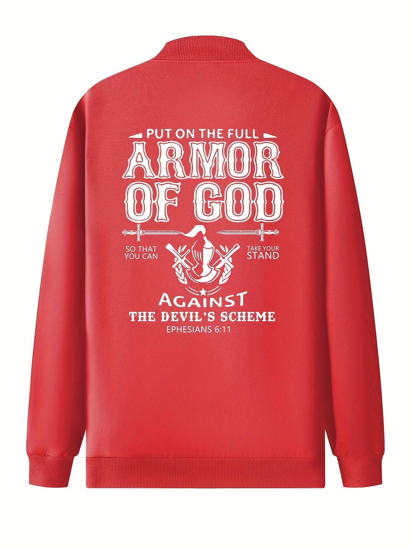 In His Divine Power Armor Of God Print Mens Jacket Collar