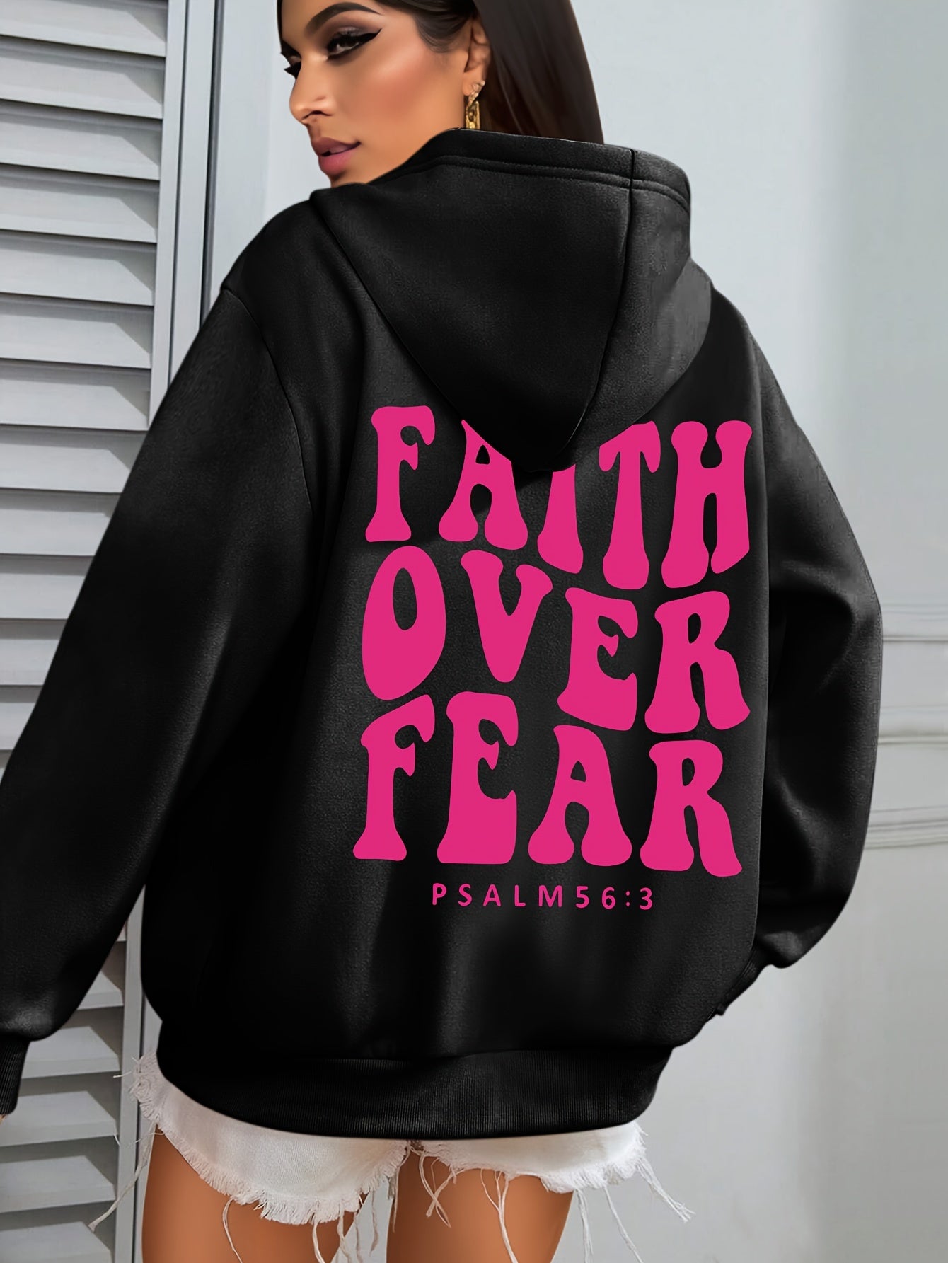 Womens Casual Hoodie Faith Over Fear Alphabet Print
