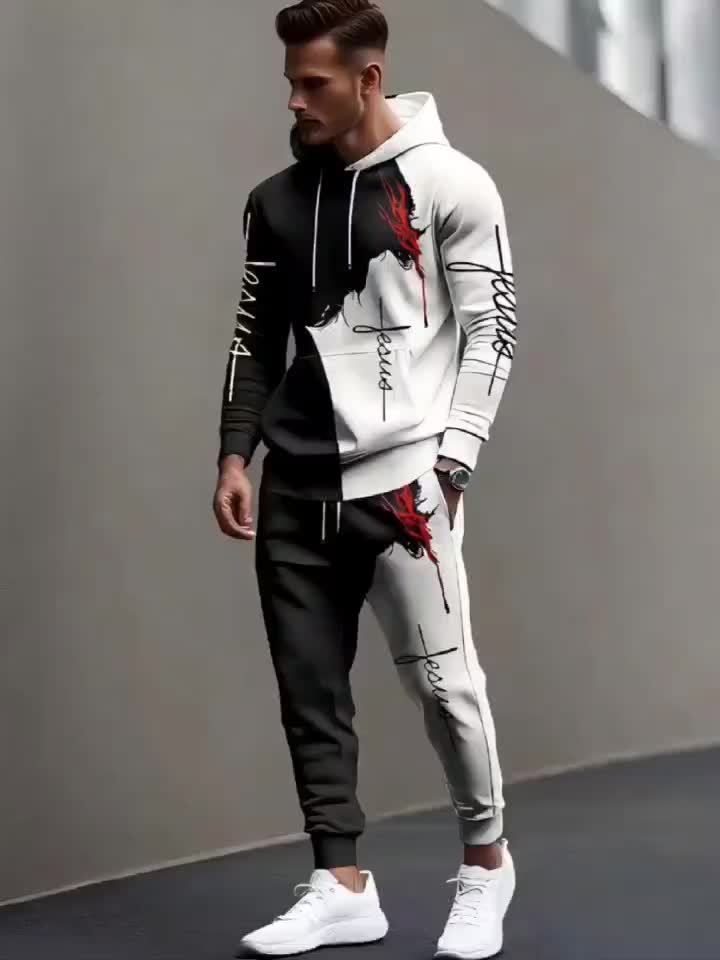 Men's 3D Printed Hoodie And Jogger Set For FitnessTraining