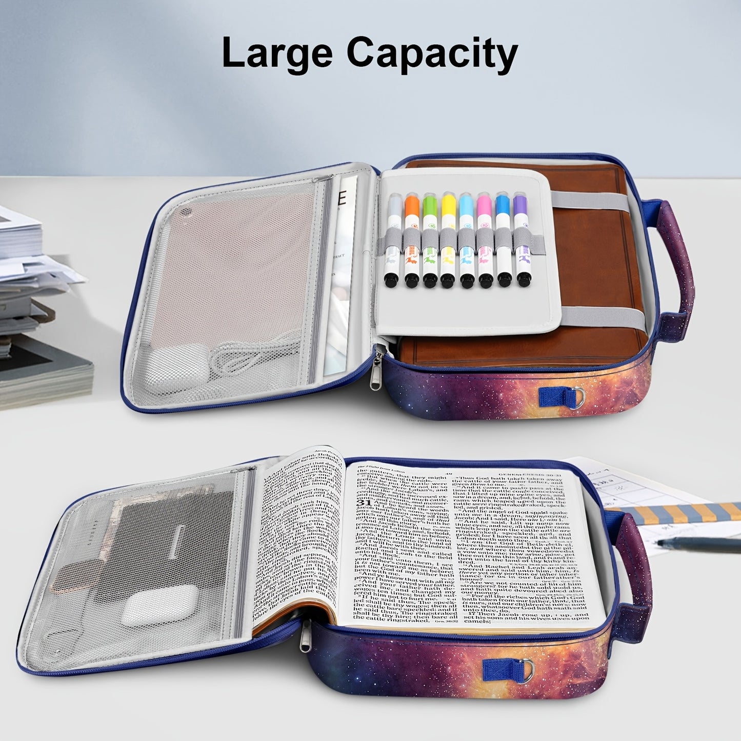 Galaxy Holy Bible Cover with Removable Pen Holder and Strap