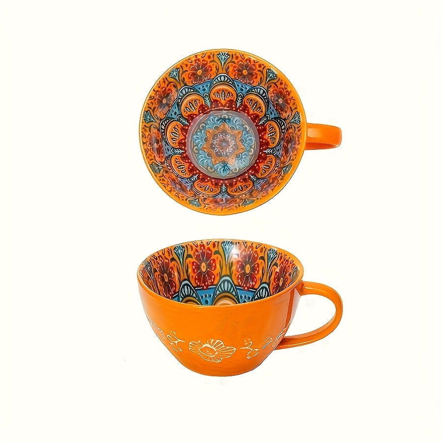6pcs - Bohemian Ceramic Breakfast Mug - 15oz Large Capacity, Microwave Safe for Hot And Cold Drinks, Perfect Gift