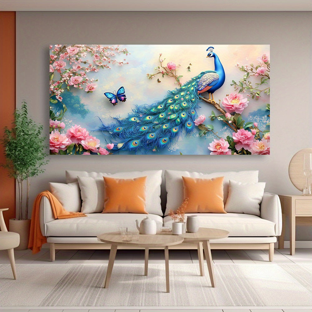 Peacock and Floral Abstract Canvas Wall Art Retro Modern for Living Room Bedroom Home Office Kid Room Restaurants