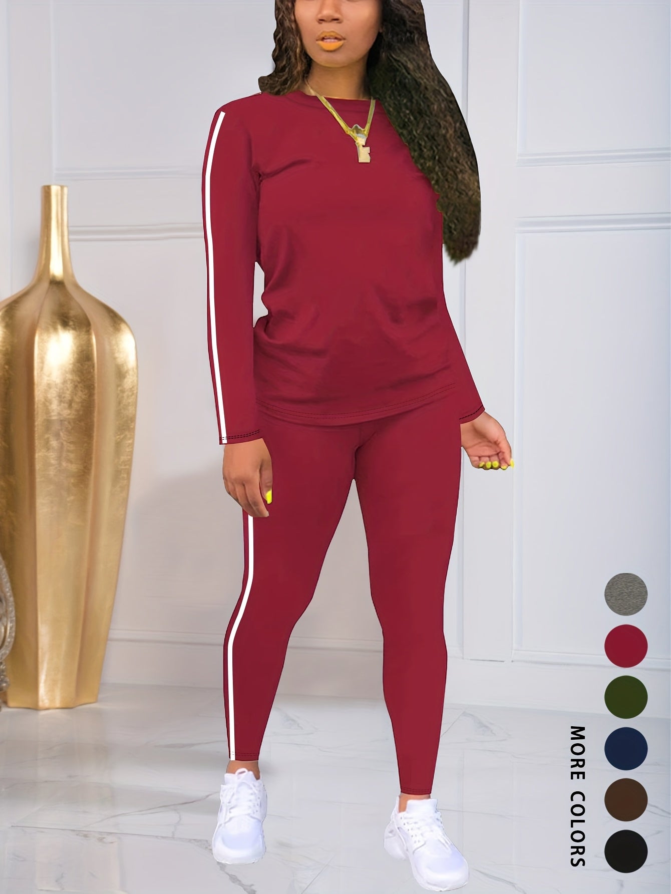 Women Autumn Winter Two Piece Pants Set With Stickers