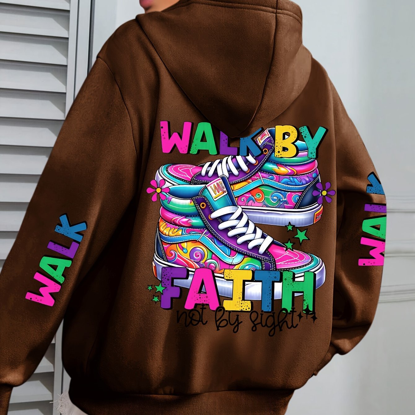 Hooded Sweatshirt With Vibrant Shoe Print And Pocket