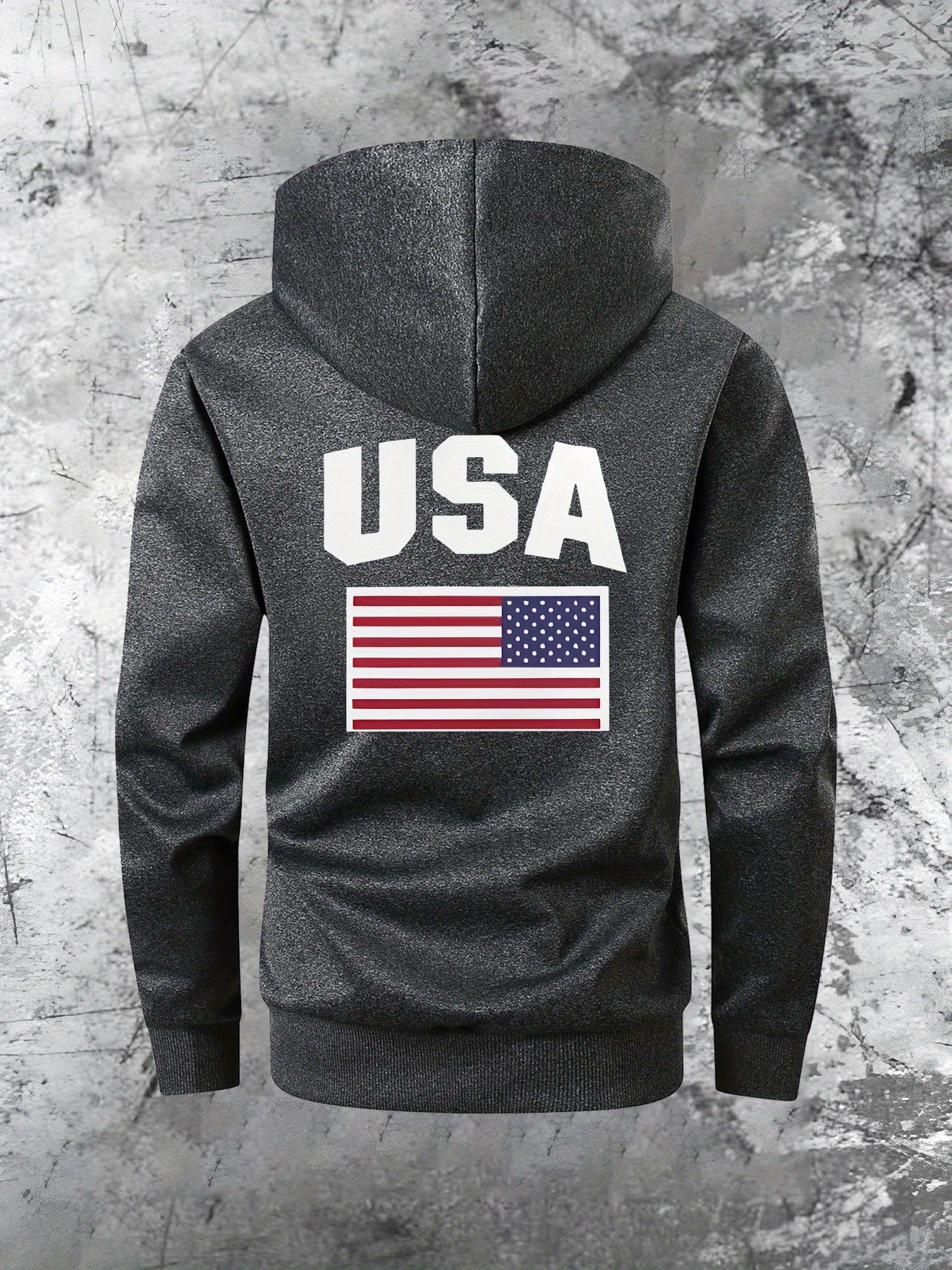 Patriotic USA Flag Print Hooded Slim Fit Jacket Zip Up